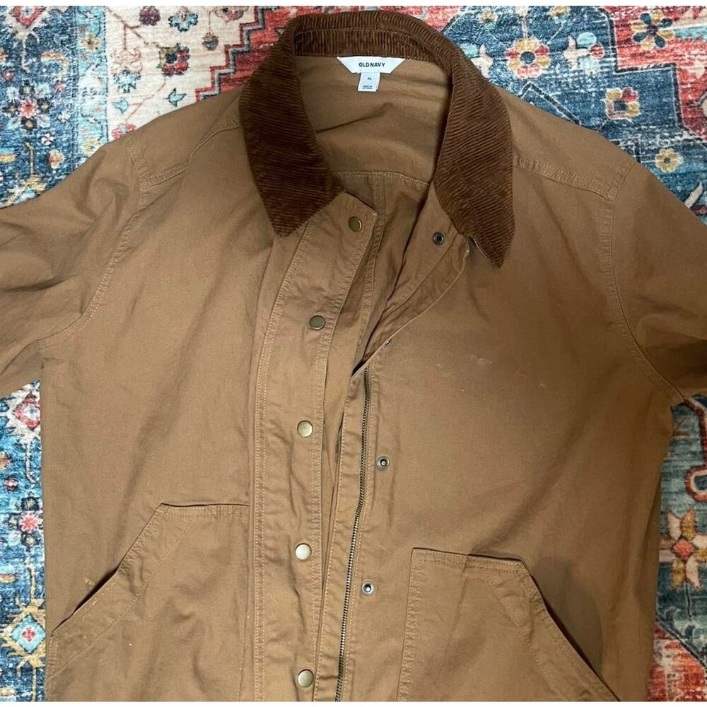 Old Navy Brown and Tan Corduroy Canvas Barn Chore Jacket Size XL 90s Preppy - Picture 6 of 8